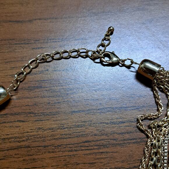 Multi strand Goldtone chain multi strand clear smoke black beads necklace - Picture 2 of 3